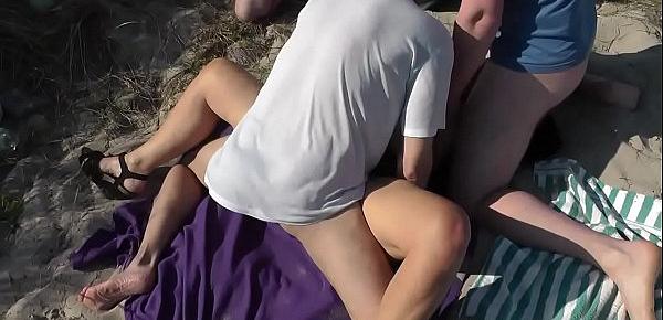  Slutwife Marion fucked and creamed by strangers on public beaches